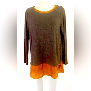 🏆LOGO by LORI GOLDSTEIN🏆 LONG SLEEVE T-SHIRT W/ CHIFFON SHIRTTAIL HEM TUNIC